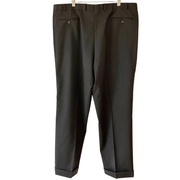 Lauren Ralph Lauren Mens Black 100% wool pleated with cuff pants Size 42/32 - Picture 2 of 15